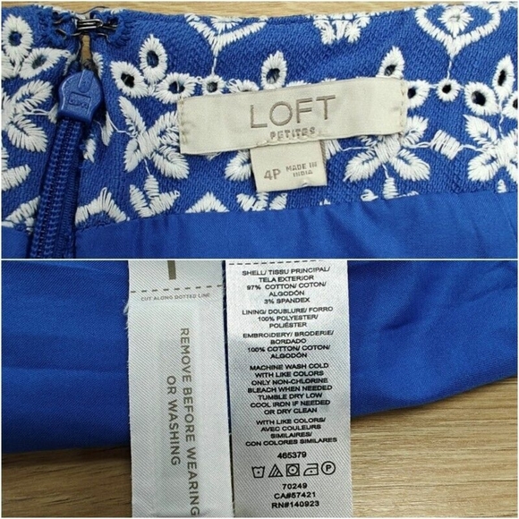 LOFT Petite Embroidered Eyelet Mini Skirt Trefoil Scalloped Hem Blue White 4P - Picture 6 of 6